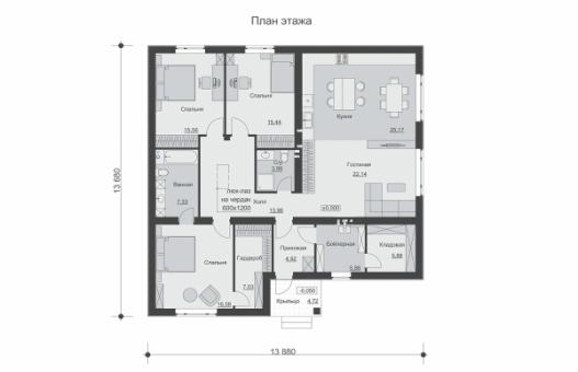 Одноэтажный дом с тремя спальнями и отделкой сайдингом